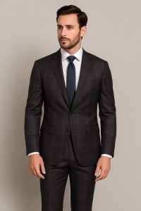 The Carbon Cross | Architectural Windowpane | Superfine 120's  Pure Merino  Fabric