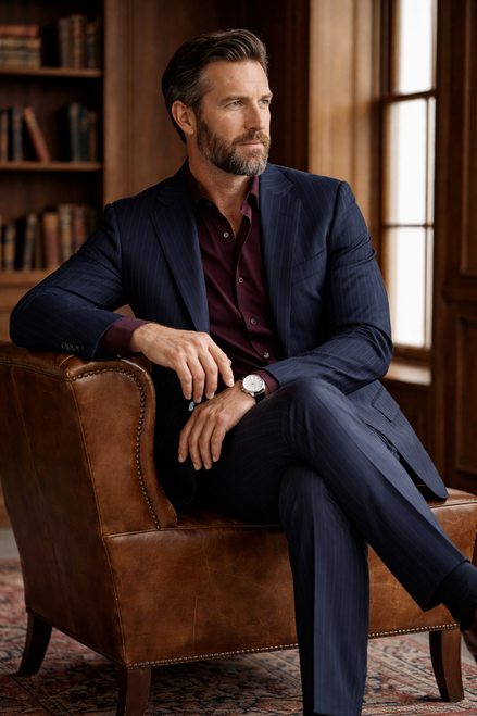 The Carbon | Chalk Stripe | Super 120's | Woolmark Certified | Luxury Gift Boxed