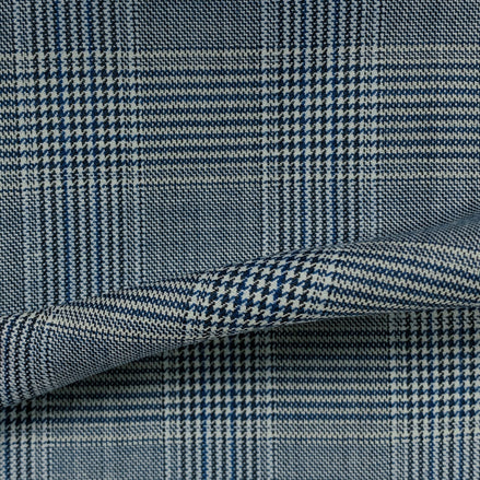 The Azure Overcheck | Grey & Blue Glen Check | Superfine 120's Pure Merino  Fabric