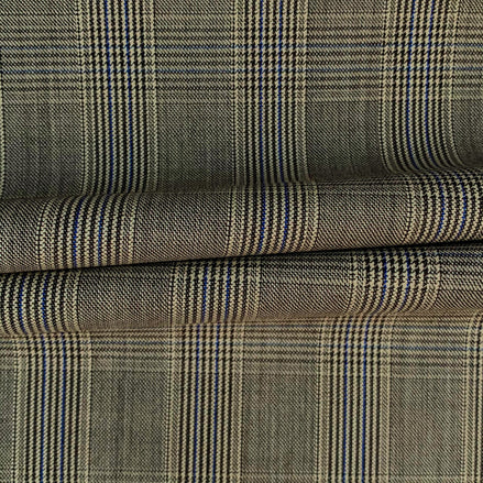 The Sandringham Highland | Tan & Navy Glen Check | Superfine 120's Pure Merino Fabric