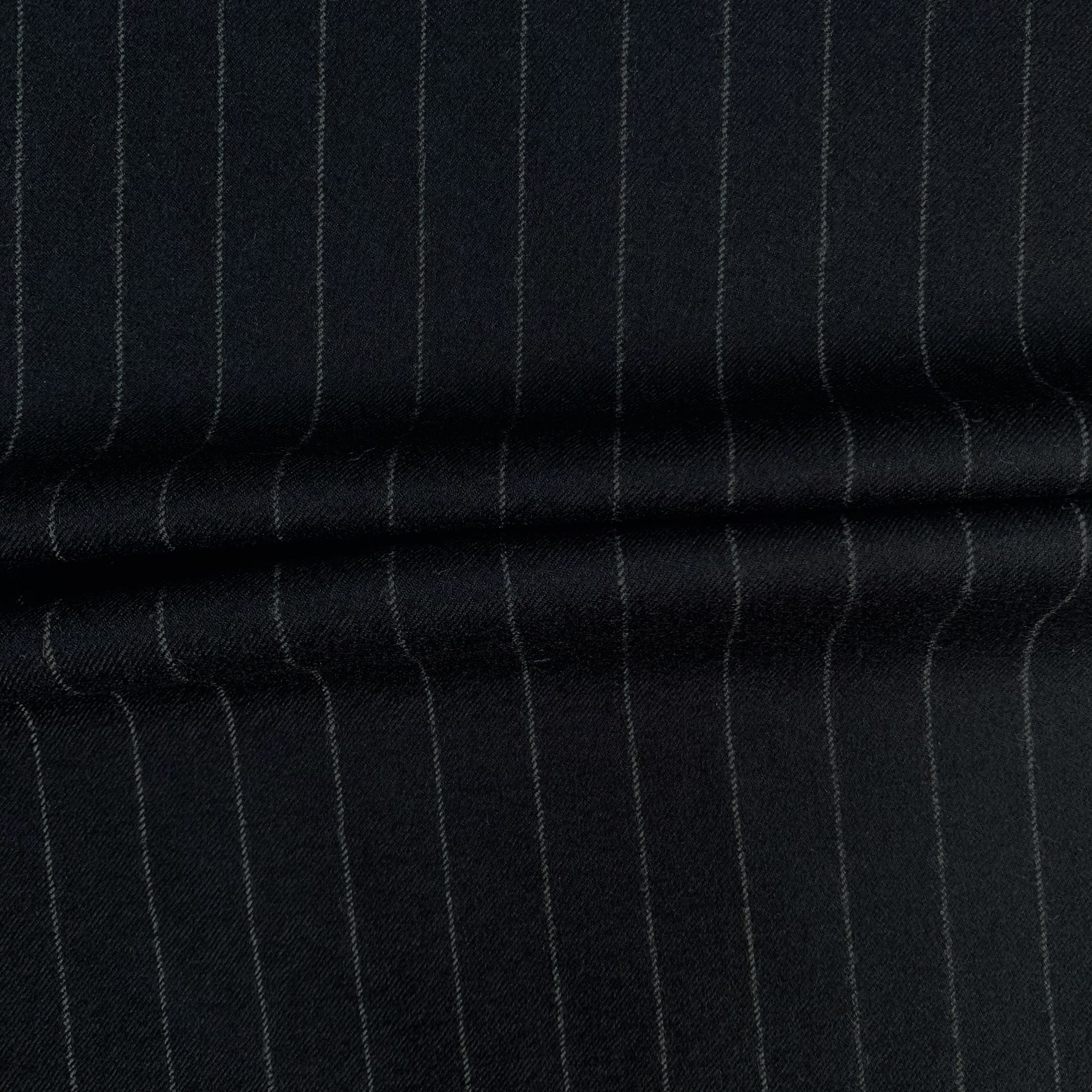 The Graphite Pinstripe | Brushed Fine Twill | Superfine Wool & Cashmere Flannel Fabric