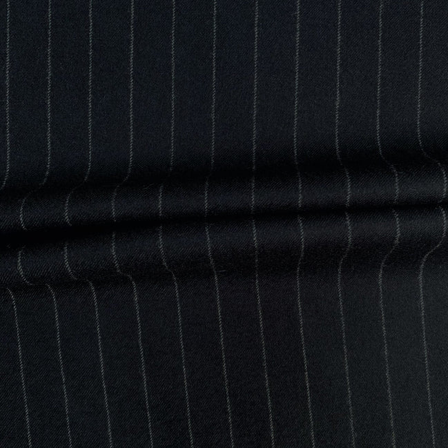 The Graphite Pinstripe | Brushed Fine Twill | Superfine Wool & Cashmere Flannel Fabric