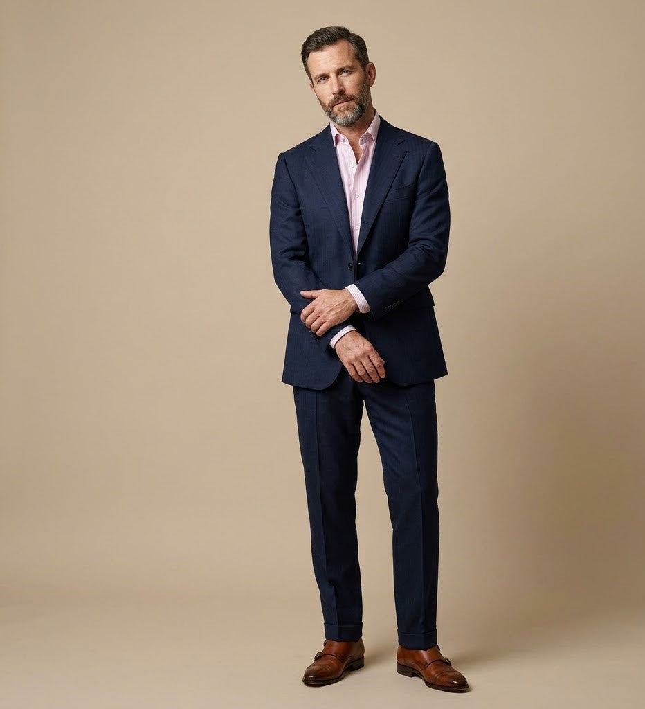 The Navy Blue | Herringbone | Super 130's | Woolmark Certified | Luxury Gift Boxed