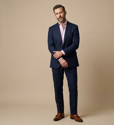 The Navy Blue | Herringbone | Super 130's | Woolmark Certified | Luxury Gift Boxed