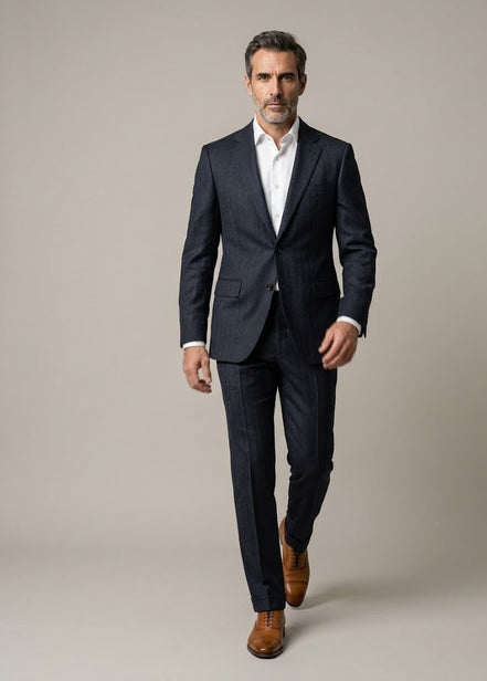 The Navy | Plain Textured | Super 110's | Woolmark Certified | Luxury Gift Boxed