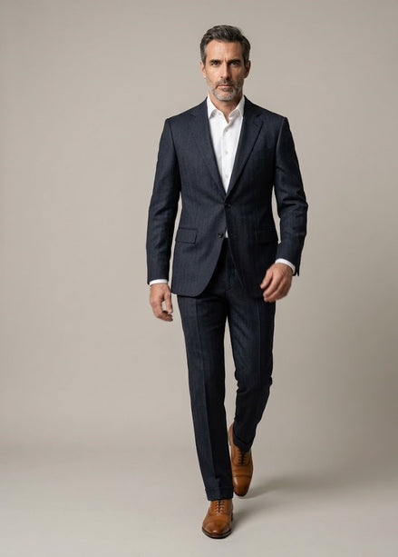The Navy | Plain Textured | Super 110's | Woolmark Certified | Luxury Gift Boxed