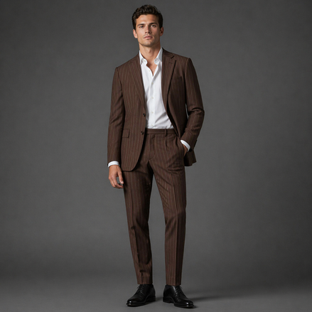 The Wall Street Brown | Pinstripe | Super 110's | Woolmark Certified | Luxury Gift Boxed