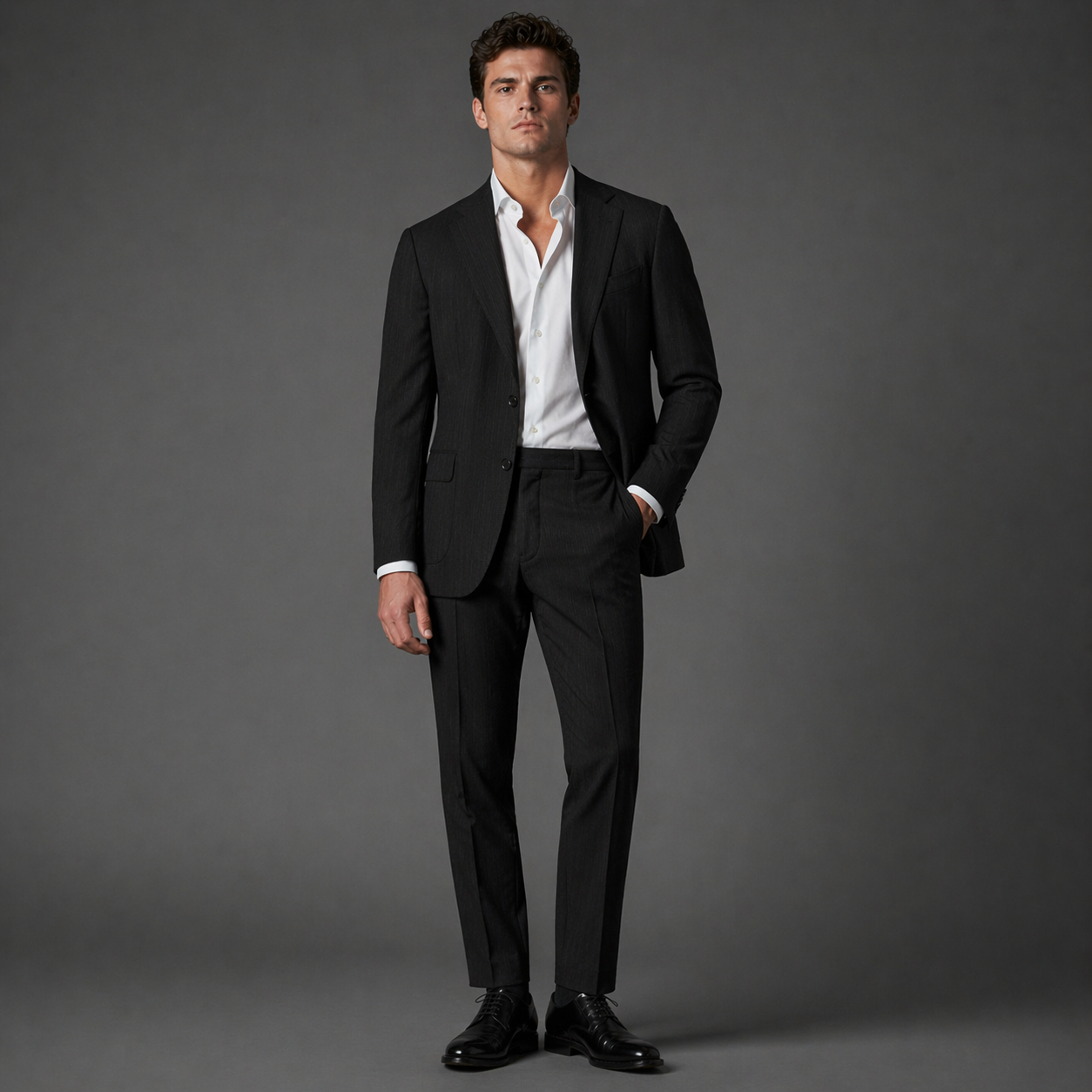 The Chevron Noir | Herringbone Stripe | Super 110's | Woolmark Certified | Luxury Gift Boxed