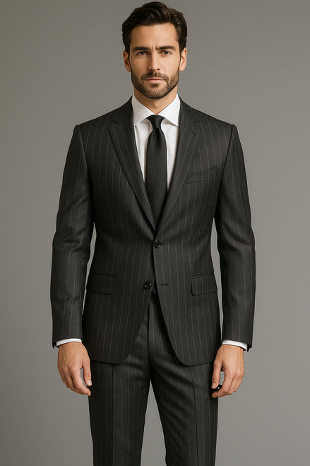 The Banker | Grey & Silver Bold Chalk  Stripe | Superfine 120's Pure Merino Fabric