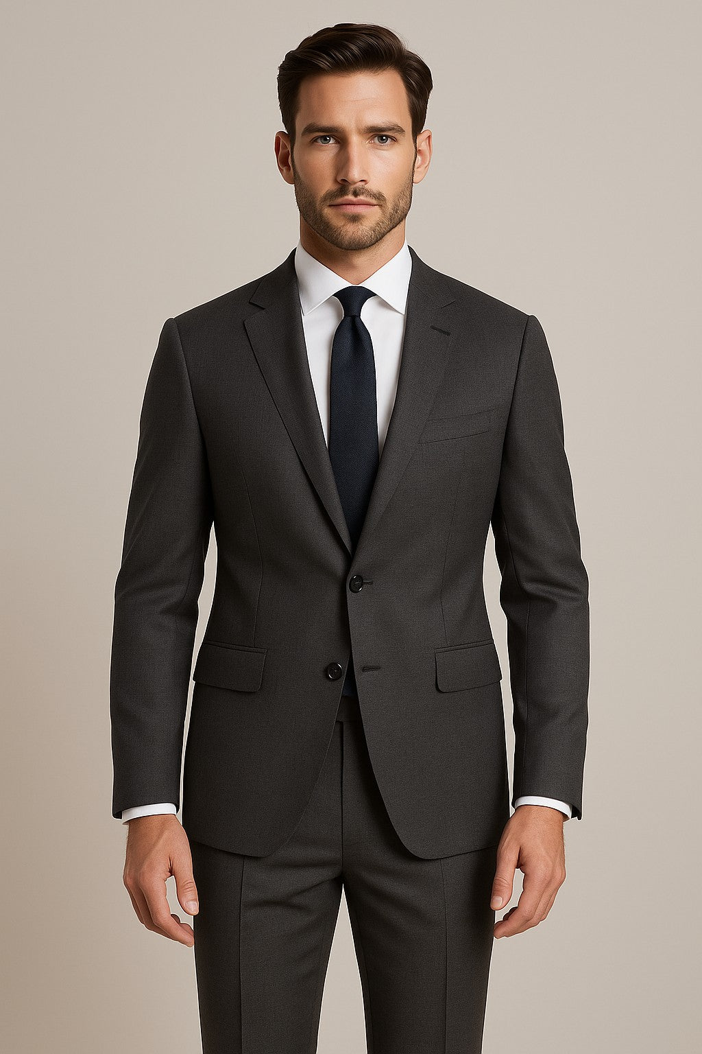 The Iron Charcoal Grey  | Precision Linear Twill | Superfine 120's Merino Wool-Lycra Suiting