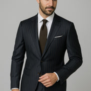 The Wall Street | Bold Chalk Navy Stripe | Superfine 120's Pure Merino Fabric