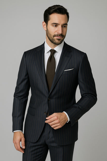 The Wall Street | Bold Chalk Navy Stripe | Superfine 120's Pure Merino Fabric