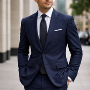 The Admiral Herringbone | Midnight Chevron Weave | Superfine 120's Pure Merino Fabric