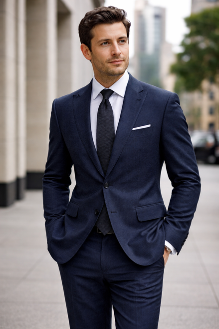 The Admiral Herringbone | Midnight Chevron Weave | Superfine 120's Pure Merino Fabric