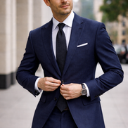 The Deep Sea Herringbone | Navy Chevron Weave | Superfine 120's Fabric