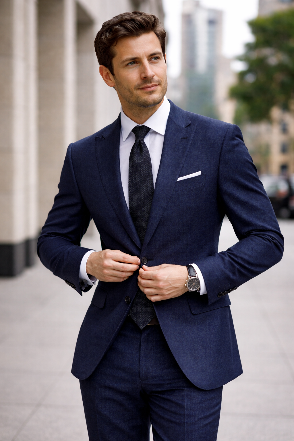 The Deep Sea Herringbone | Navy Chevron Weave | Superfine 120's Fabric