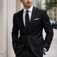 The Onyx Herringbone | Charcoal Chevron Weave | Superfine 120's Fabric