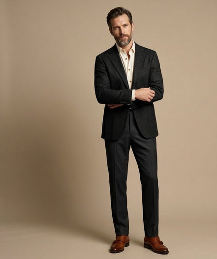 The Chevron Noir | Herringbone | Super 120's | Woolmark Certified | Luxury Gift Boxed