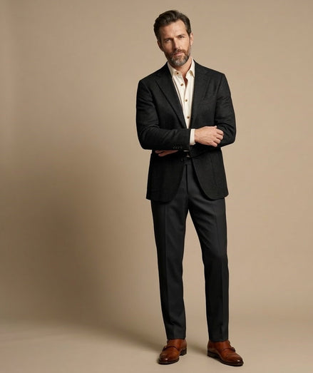 The Chevron Noir | Herringbone | Super 120's | Woolmark Certified | Luxury Gift Boxed